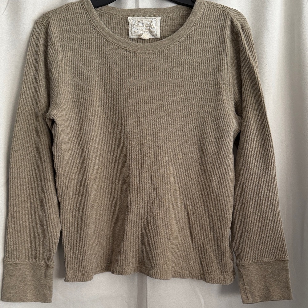 Vintage Ralph Lauren Waffle Knit Thermal‎ Long Sleeve Top Tan Women’s Large